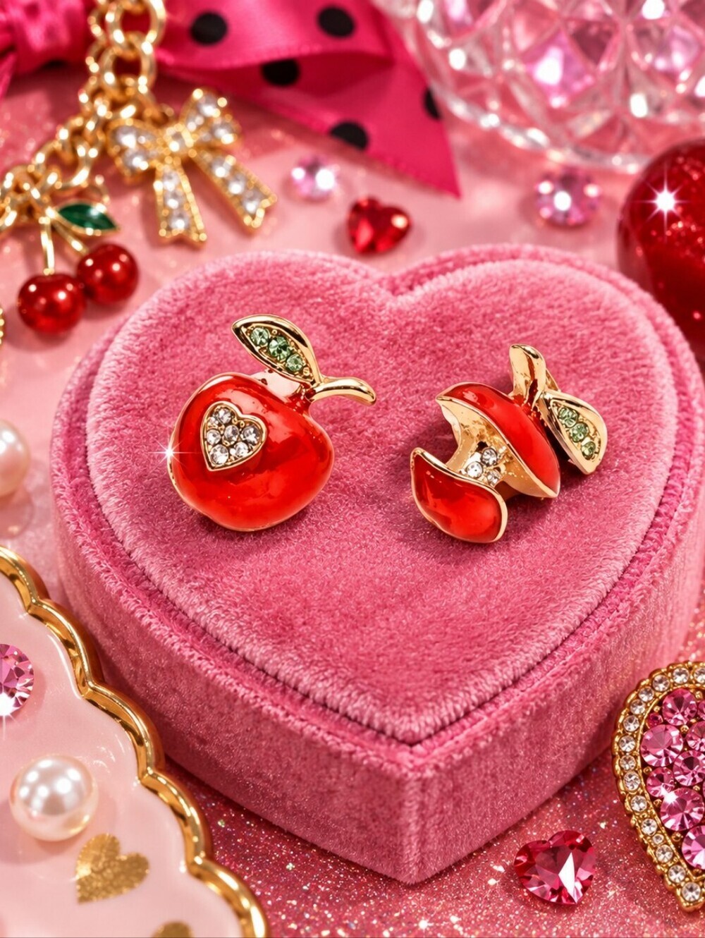 BETSEY JOHNSON APPLE CORE JEWEL STUD EARRINGS